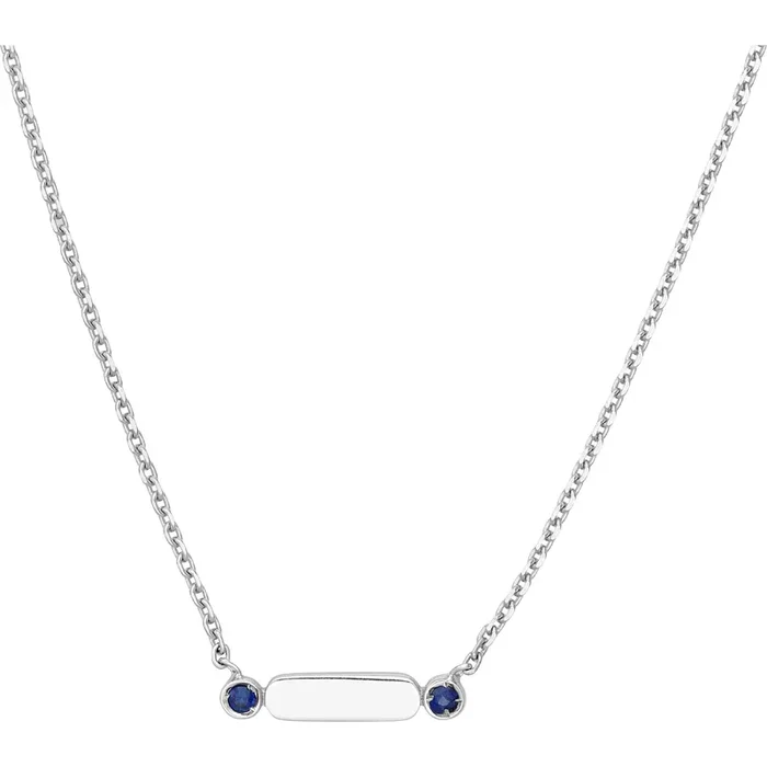 Olas d’Oro 18″ Necklace – 14K White Gold Mini Hexagon Bar with Sapphire Necklace