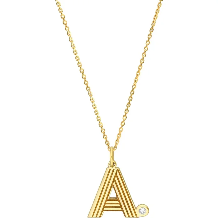 Olas d’Oro 18″ Necklace – 14K Yellow Gold Block Lined Initial ‘A’ with Diamond Necklace