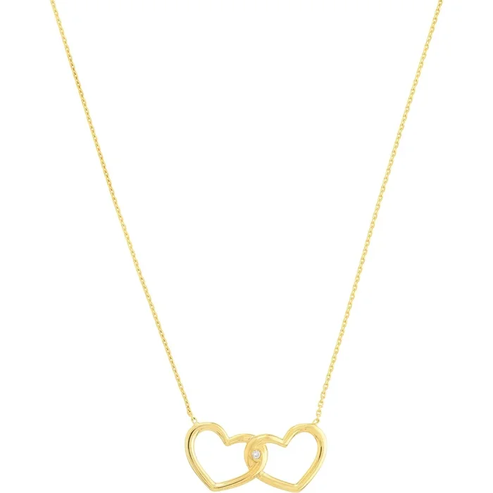 Olas d’Oro 18″ Necklace – 14K Yellow Gold Linked Open Hearts Adjustable Necklace