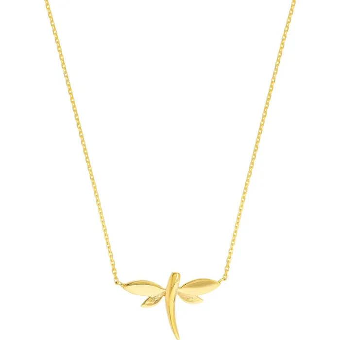 Olas d’Oro 18″ Necklace – 14K Yellow Gold Mini Dragonfly Adjustable Necklace