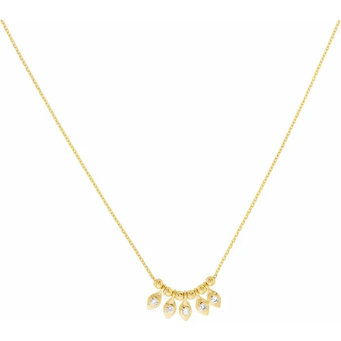 Olas d’Oro 18″ Necklace – 14K Yellow Gold Mini Marquise Drop and Bead Station Necklace