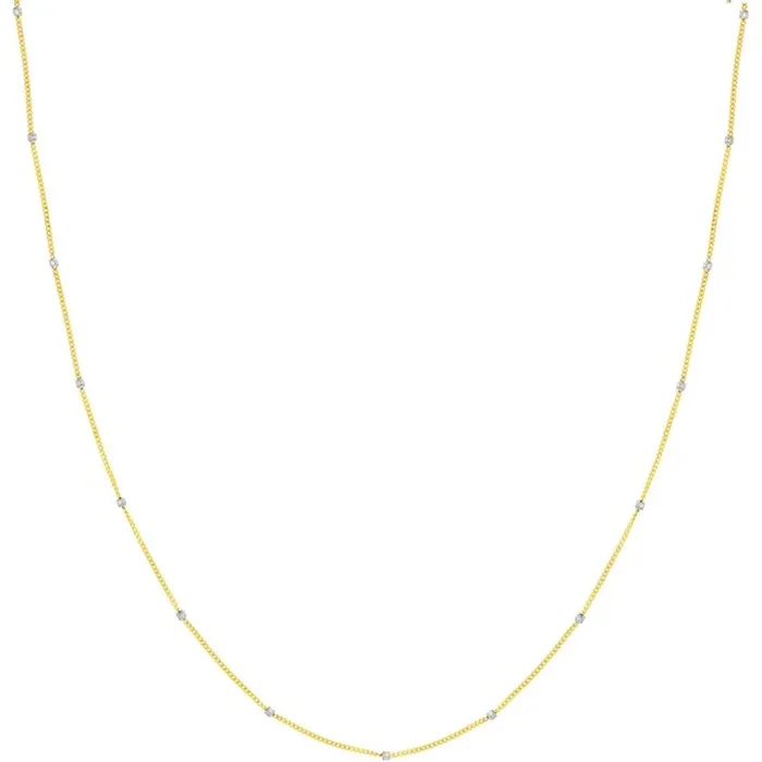Olas d’Oro 18″ Necklace – 14K Yellow/White Gold Two-Tone Cube Saturn Chain with Lobster Lock
