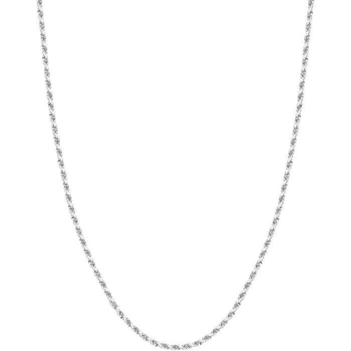 Olas d’Oro 24″ Necklace – 14K White Gold 3mm Diamond Cut Rope Chain with Lobster Lock