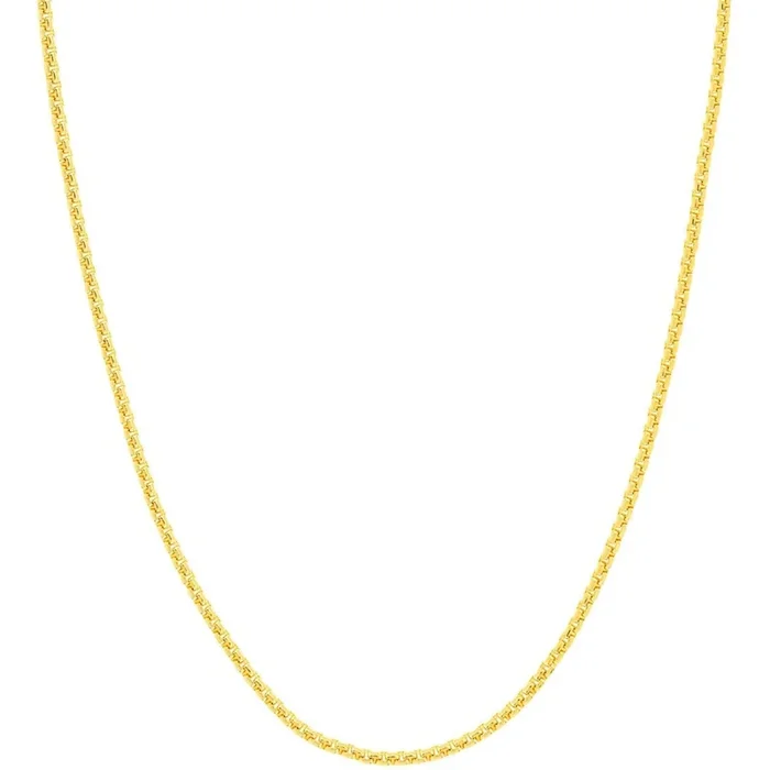 Olas d’Oro 24″ Necklace – 18K Yellow Gold 2.6mm Solid Round Box Chain with Lobster Lock