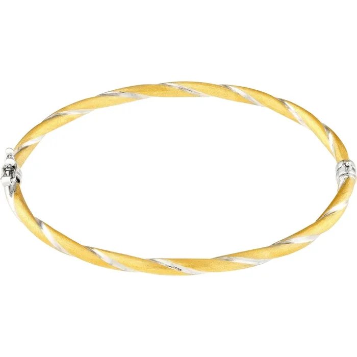 Olas d’Oro 7″ Bracelet – 14K Yellow and White Gold Two-Tone Twisted Brushed Hinged Bangle
