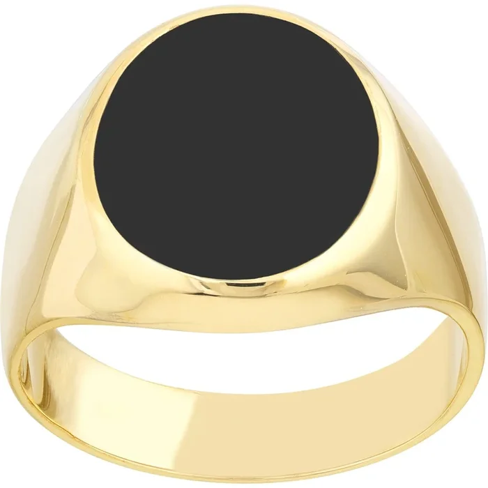 Olas d’Oro – 14K Yellow Gold Oval Onyx Signet Ring – Size 6