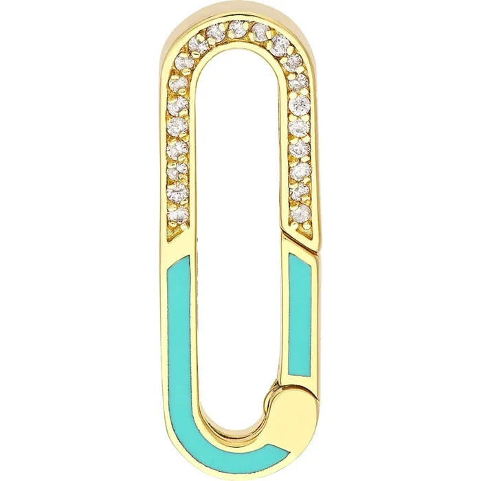 Olas d’Oro Bracelet – 14K Yellow Gold 50/50 Diamond + Turq Enamel Push Lock