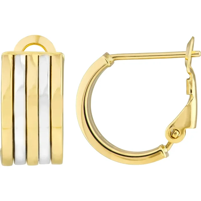 Olas d’Oro Earrings – 14K Yellow and White Gold Two-Tone Five Row Omega Hoops