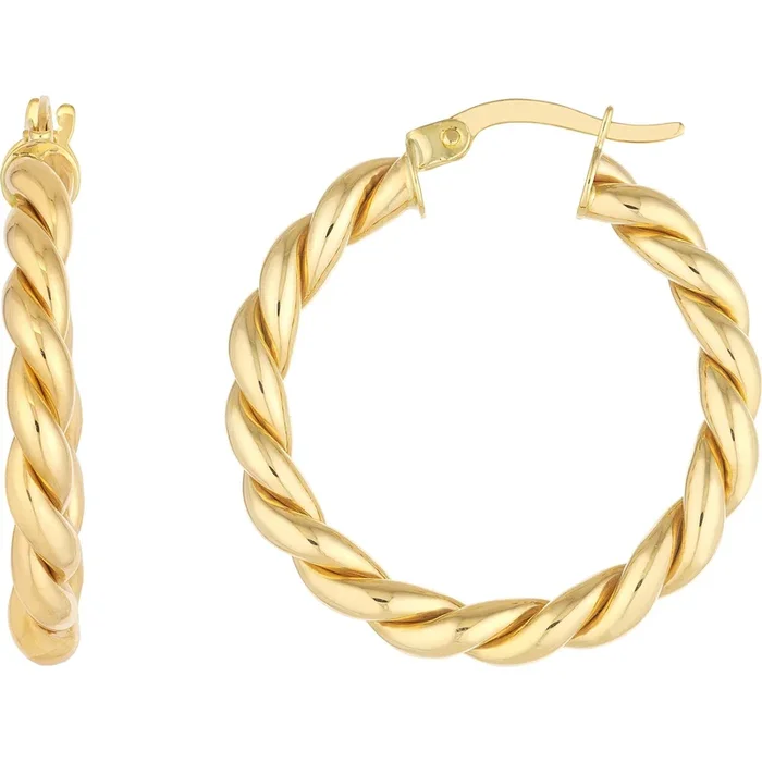 Olas d’Oro Earrings – 14K Yellow Gold 25x2mm Braided Hoop Earrings