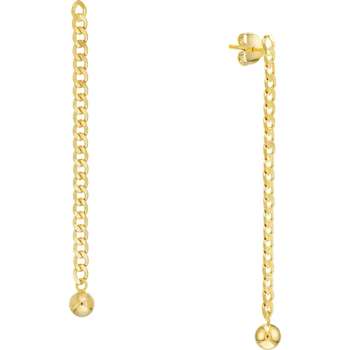 Olas d’Oro Earrings – 14K Yellow Gold Bead on Curb Chain Drop Earrings