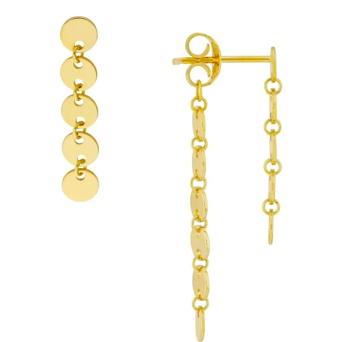 Olas d’Oro Earrings – 14K Yellow Gold Front and Back Mini Disc Dangle Earrings