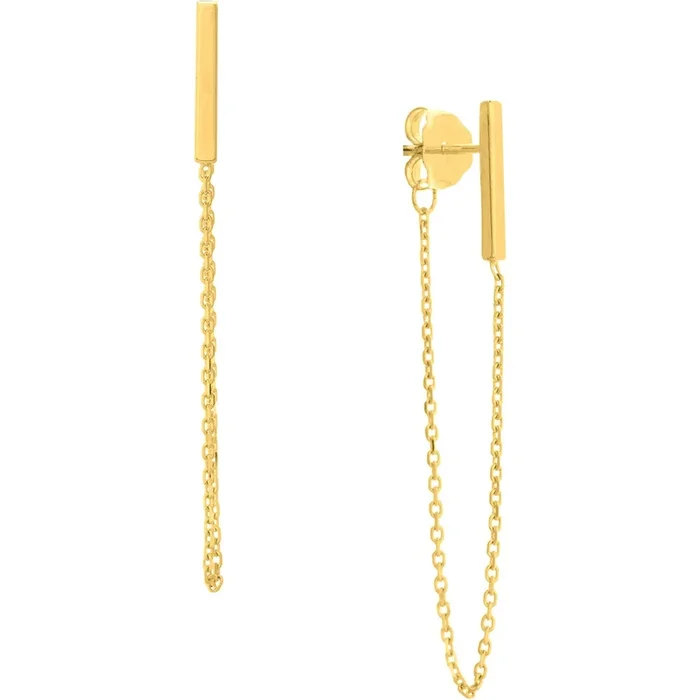 Olas d’Oro Earrings – 14K Yellow Gold Front to Back Staple Bar Earrings