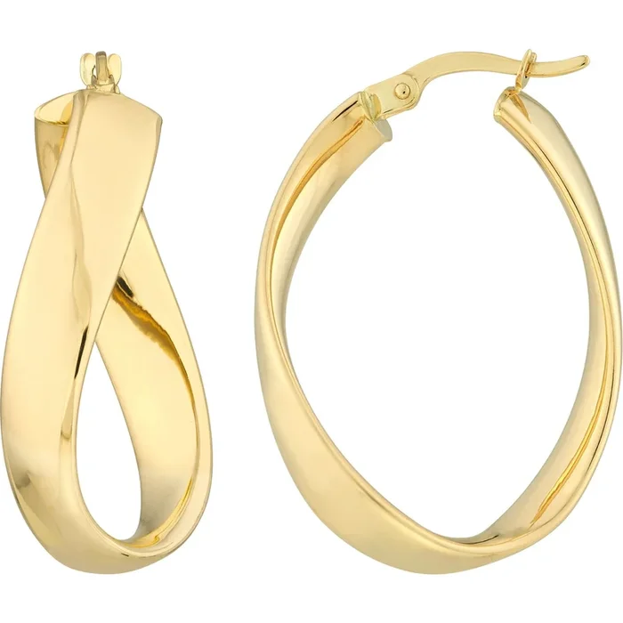 Olas d’Oro Earrings – 14K Yellow Gold Oval Waved Polished Hoops