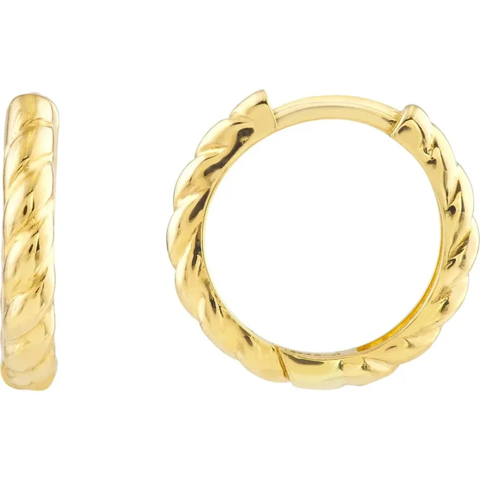 Olas d’Oro Earrings – 14K Yellow Gold Small Ribbed Polished Hoops