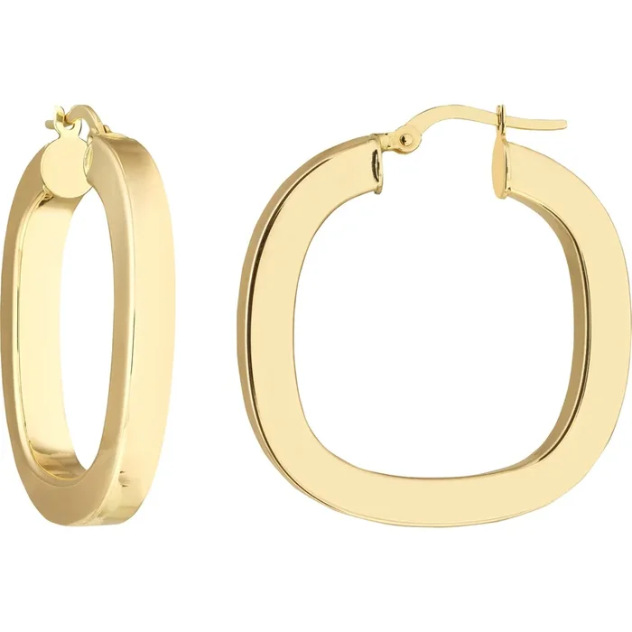 Olas d’Oro Earrings – 14K Yellow Gold Square Polished Hoop Earrings