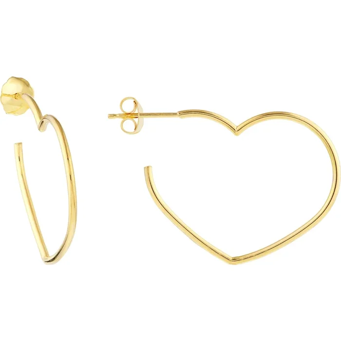 Olas d’Oro Earrings – 14K Yellow Gold Tilted Open Heart Hoop Earrings