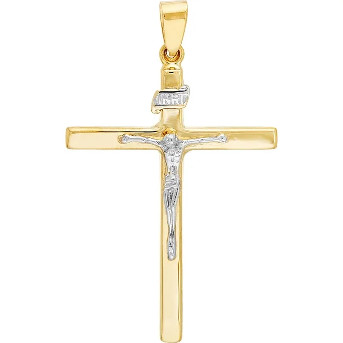 Olas d’Oro Necklace – 14K Yellow and White Gold Two-Tone Large Crucifix Pendant