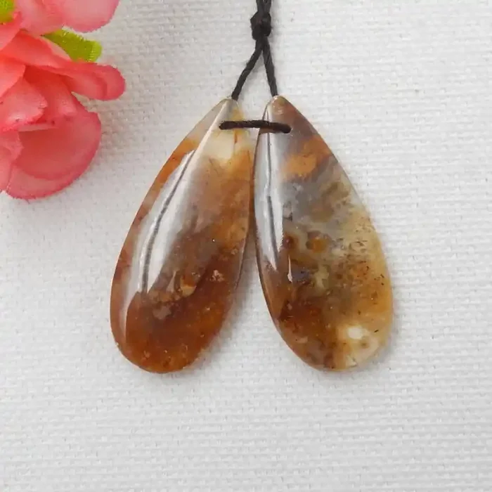 ON SALE 44.5cts New Natural Quartz Rutilated Earring Pair