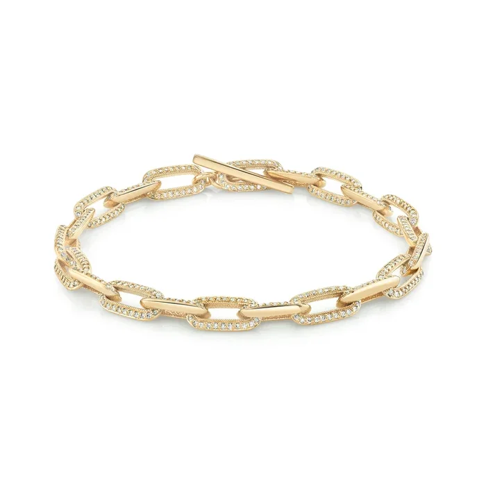 One-sided White Diamond Pave Knife Edge Oval Link Bracelet
