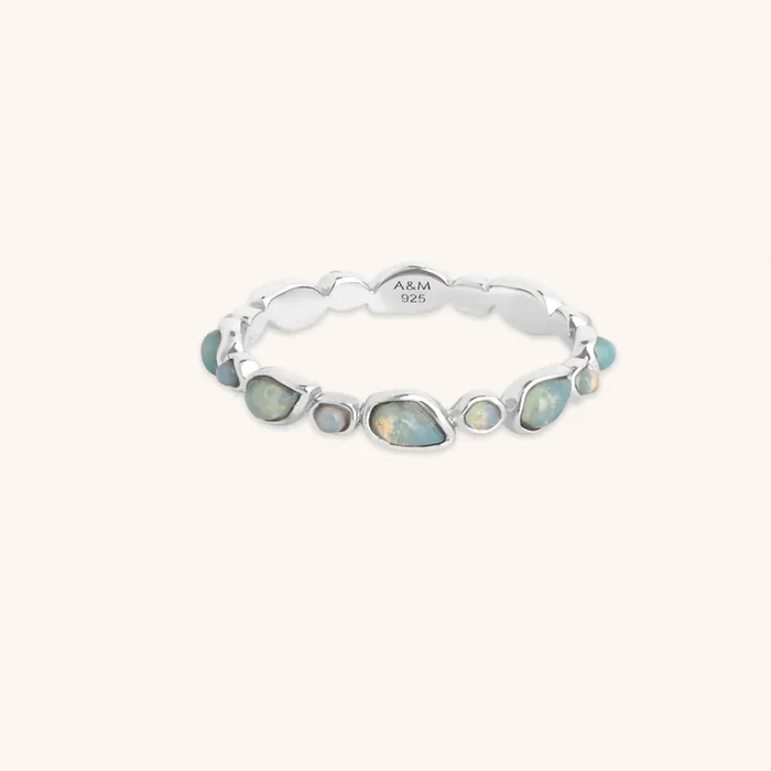 Opal Pear Band Ring in Silver