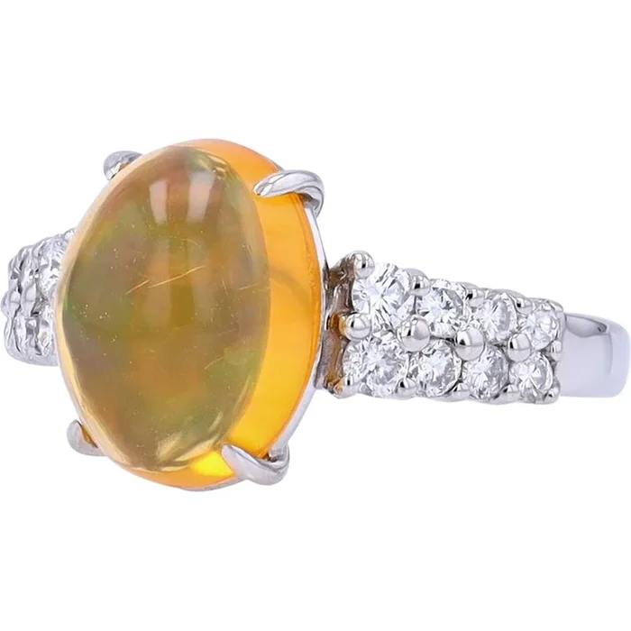 Opulent Fire Opal Platinum Ring – 3.65 Carat Main Stone, 0.45 Carat Diamonds