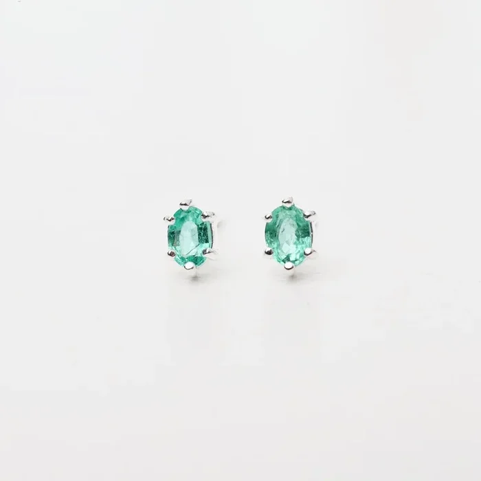 Oval Claw-set Emerald Studs – Sterling Silver