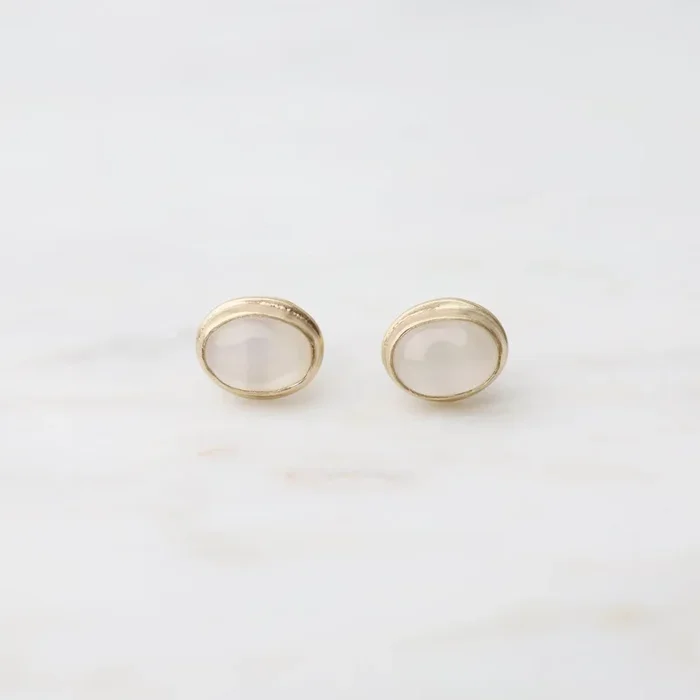 Oval White Moonstone Studs