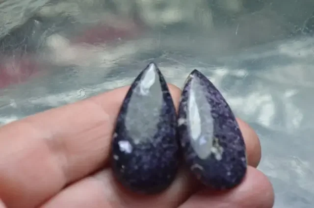 Pair deep purple Lepidolite cabochon