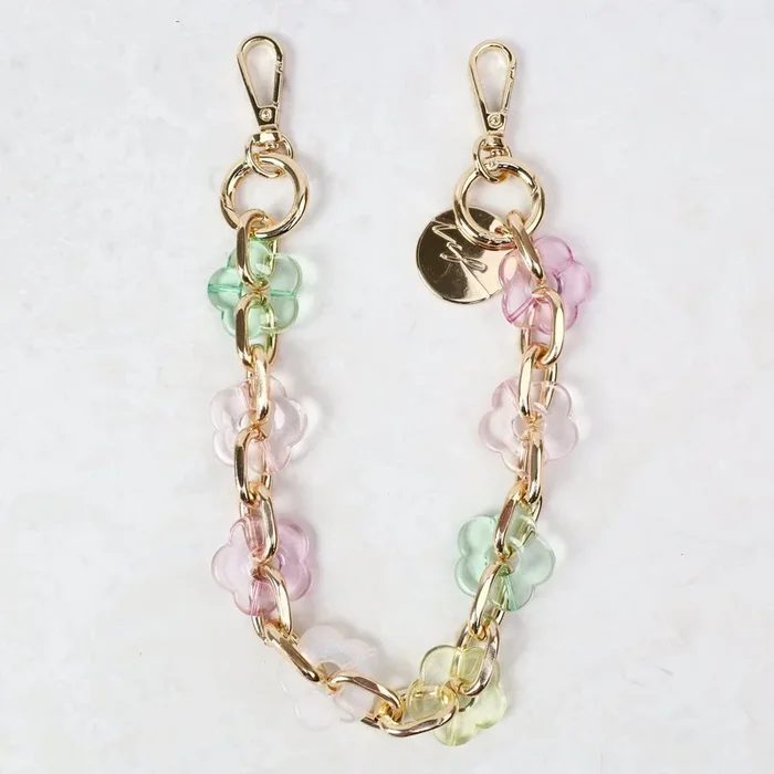 Pastel Resin Flowers & Chain Cell Phone Wristlet