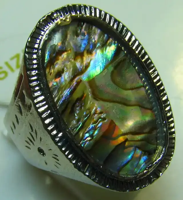 PAUA SHELL ELECTRO PLATED SILVER RING SIZE 17