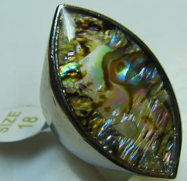 PAUA SHELL ELECTRO PLATED SILVER RING SIZE 18