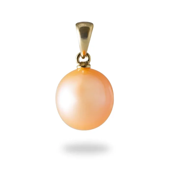 Peach Freshwater Pearl Pendant in Gold – 9-10mm