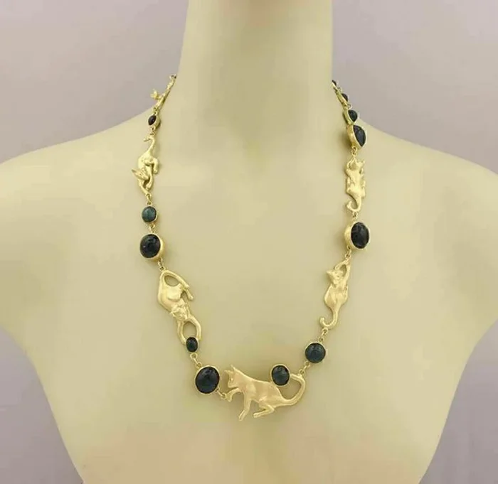 Peter Aylen One of a Kind Indicolite Tourmaline 18k Gold Cats Necklace 155gr