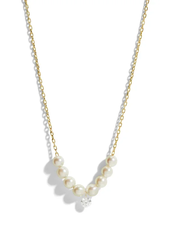 Pierced Diamond & Multi Pearl Yellow Gold Necklace