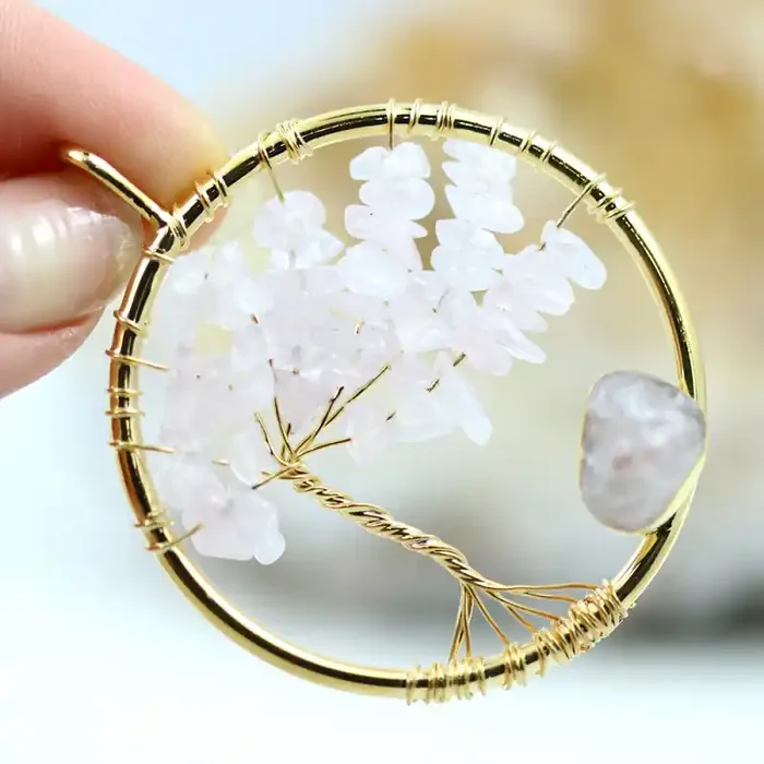 Pink Rose Quartz Tree Pendant – BR 2676