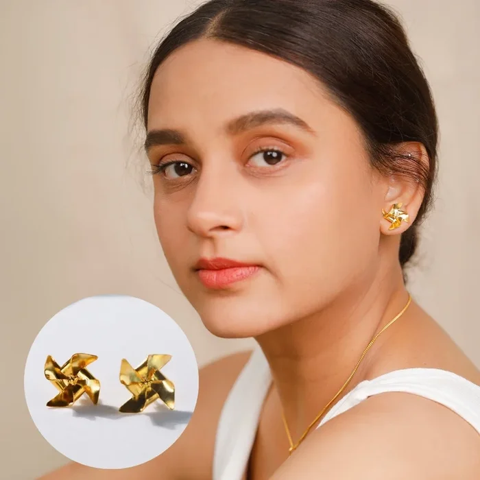 Pinwheel Studs – Fold Earring | 92.5 Silver | 22K Gold Plated
