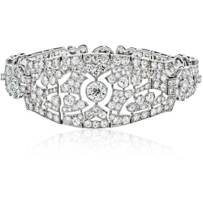 Platinum 12.00 Carat Art Deco Openwork Diamond Bracelet