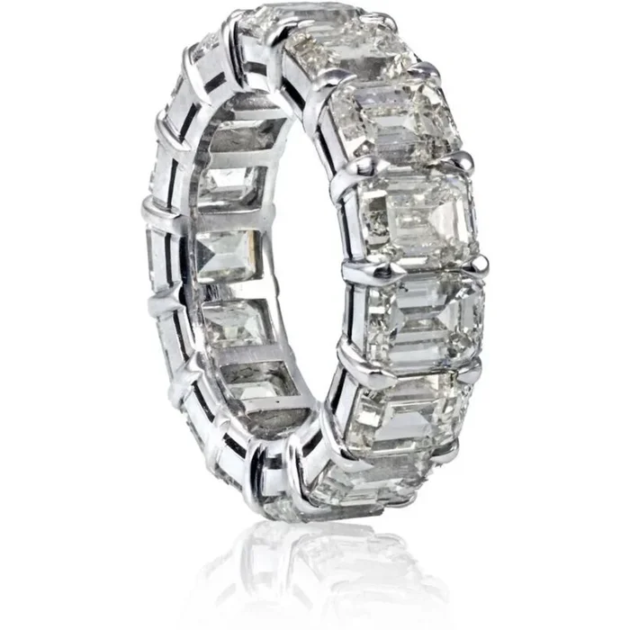 Platinum 15.21 Carats Emerald Cut Diamond Eternity Band