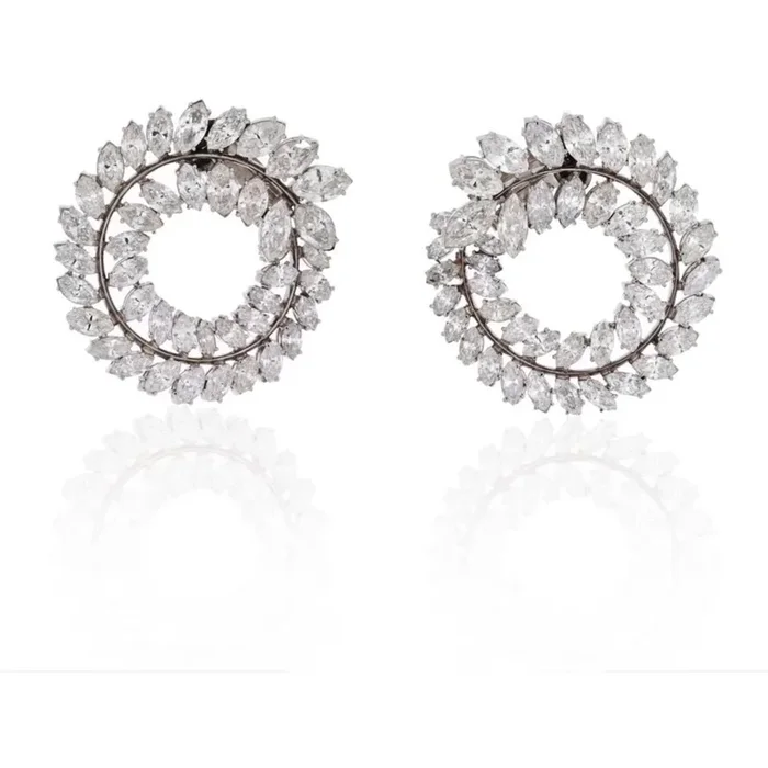 Platinum 30 Carat Marquise Diamond Swirl Earrings