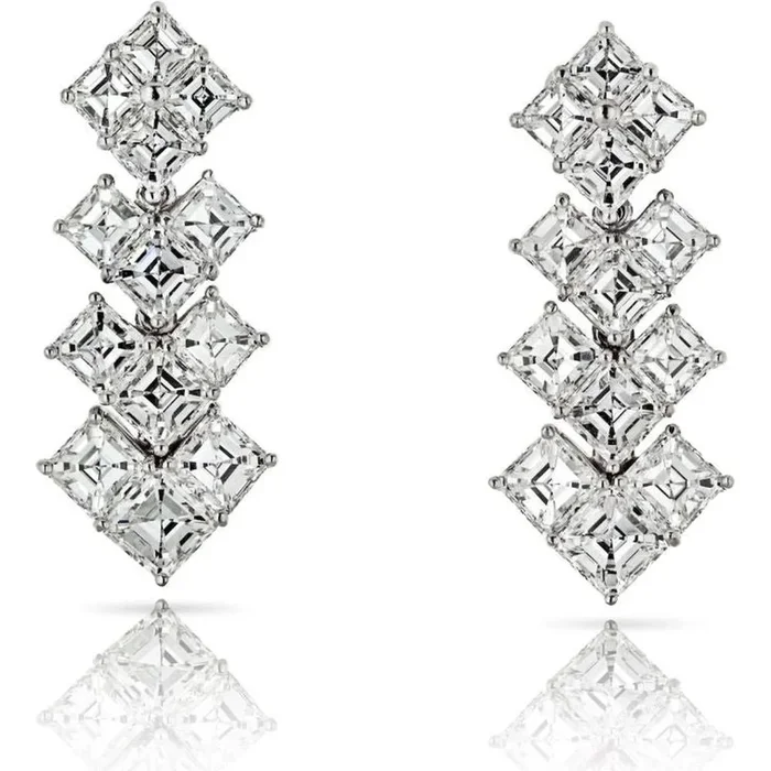 Platinum Asscher Cut Diamond Earrings – 10.25 Total Carat Weight Total Weight