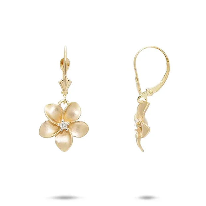 Plumeria Earrings in Gold with Diamonds – 13mm