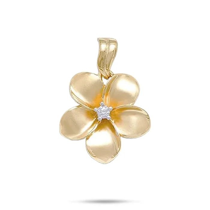 Plumeria Pendant in Gold with Diamond – 23mm