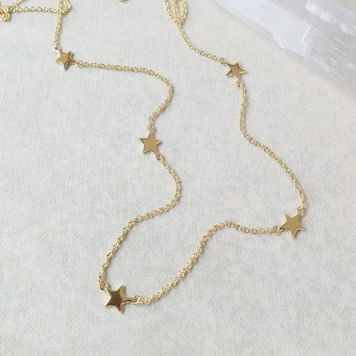Polished Gold Vermeil Short Star Station Necklace