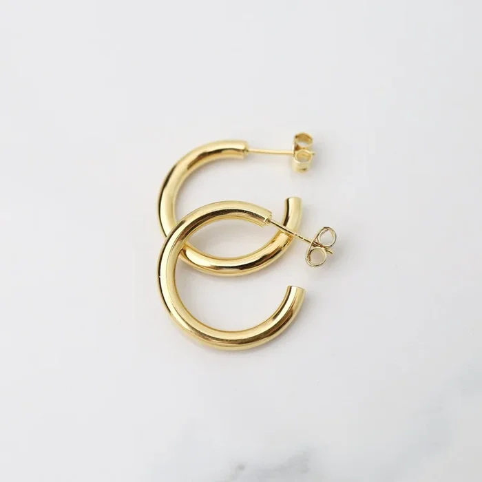 Polished Gold Vermeil Solid Hoops on Post Earrings