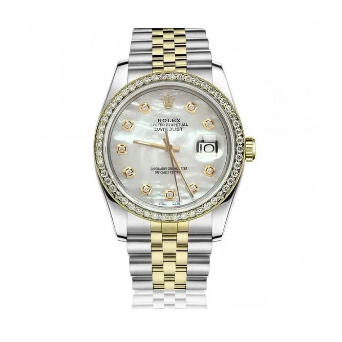 Pre-Owned Rolex Diamond Accent Oyster Perpetual Datejust with 36X36 MM White Round Dial Steel & 18K Yellow Gold Jubilee. 10305