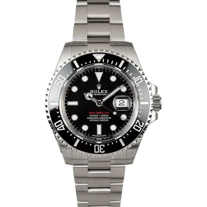 Pre-Owned Rolex White Stainless Steel Sea-Dweller Cerachrom Bezel with 43X43 MM Black Round Dial. 126600-Red