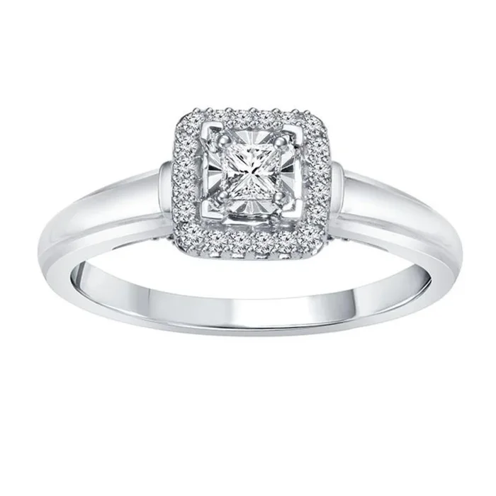 Premiere 1/3 CTW Princess Cut Natural Diamond Illusion Set Solitaire Engagement Ring in 10KT White Gold