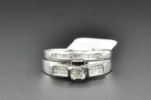 Princess Diamond Bridal Set 14K White Gold Engagement Ring Wedding Band 1/2 Ct