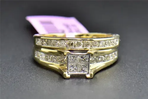 Princess Diamond Bridal Set 14K Yellow Gold Engagement Ring Wedding Band 1 Ct