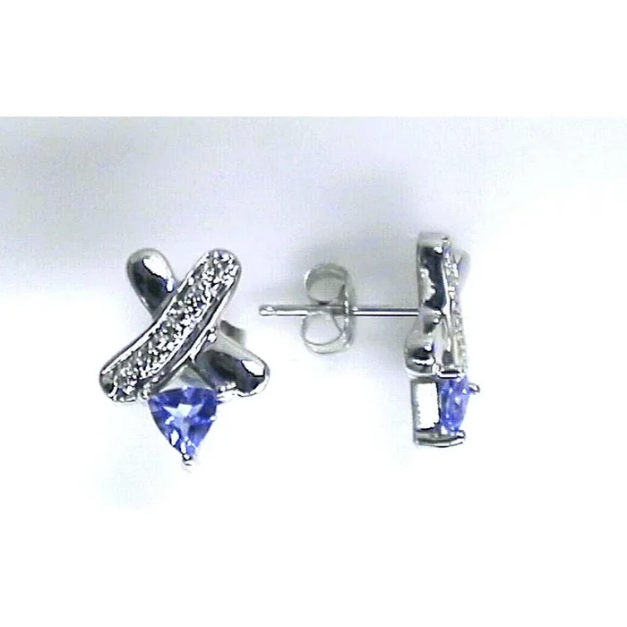 Radiant 14K White Gold Tanzanite & Diamond Trillion Earrings